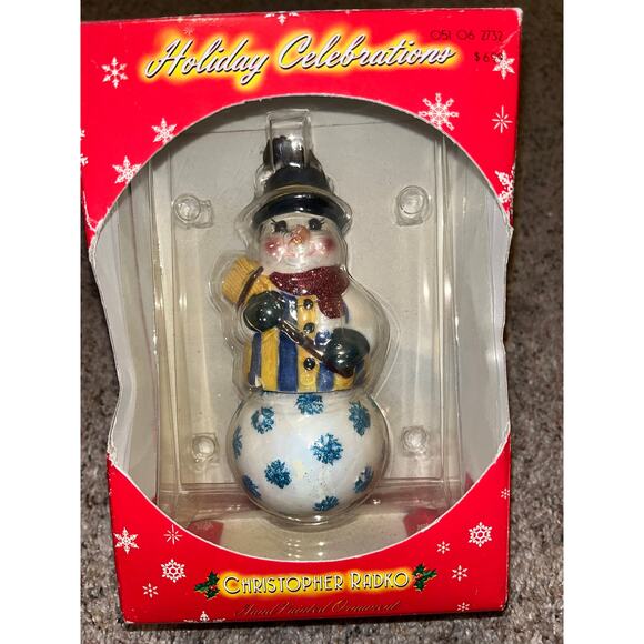 Christopher Radko Christmas Tree Holiday Celebrations Glass Snowman Ornament Vtg - Picture 1 of 5